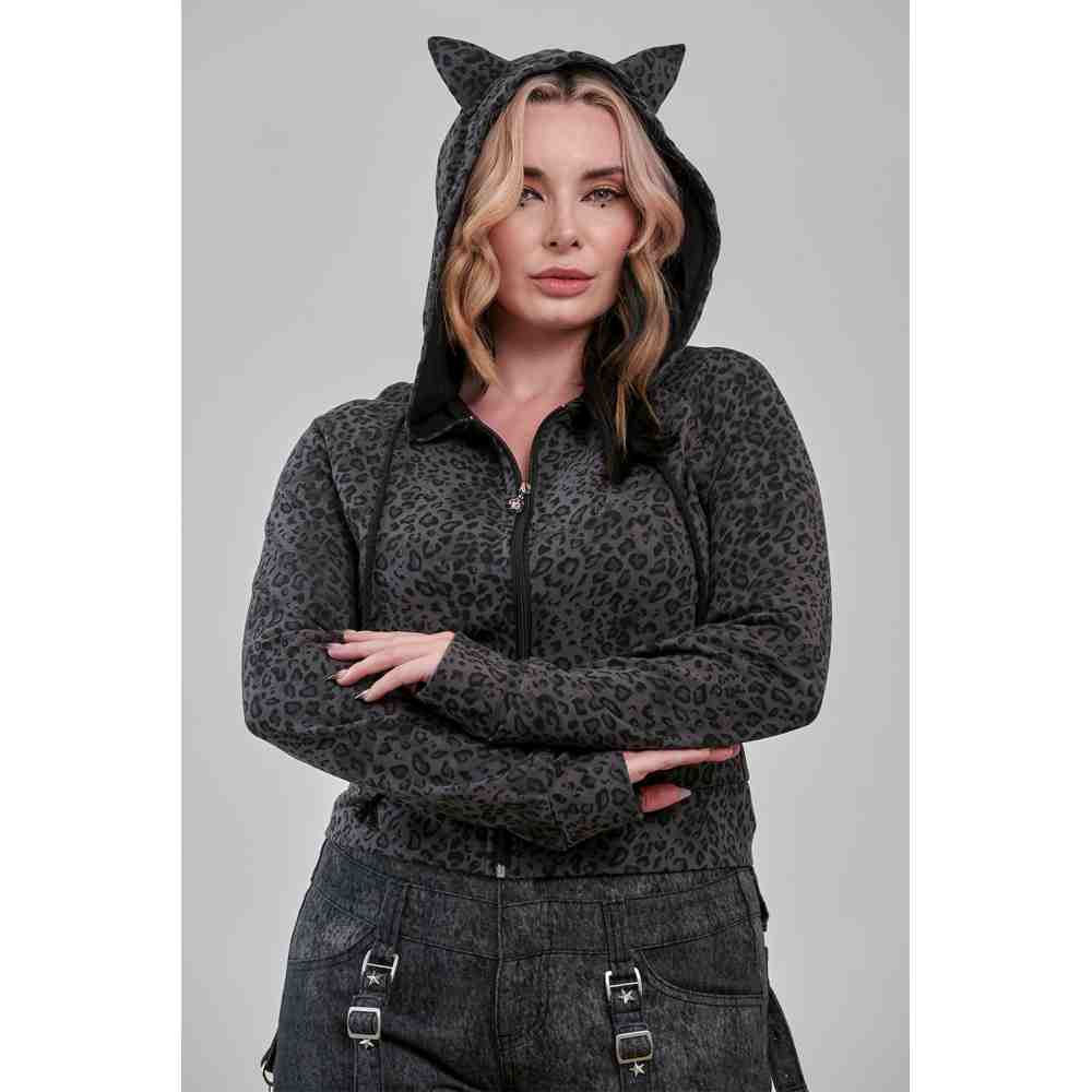 Banned - Vampire Kitty Veste zip à capuche - Gris/Marron